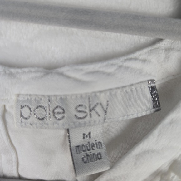 Pale Sky Women's White Sleeveless Blouse Size Medium Crochet Detail Keyhole Back - Picture 9 of 12